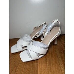 Ownmeen Sandals Womens Size 6.5 White Slingback Square Toe Stiletto Dress Shoes